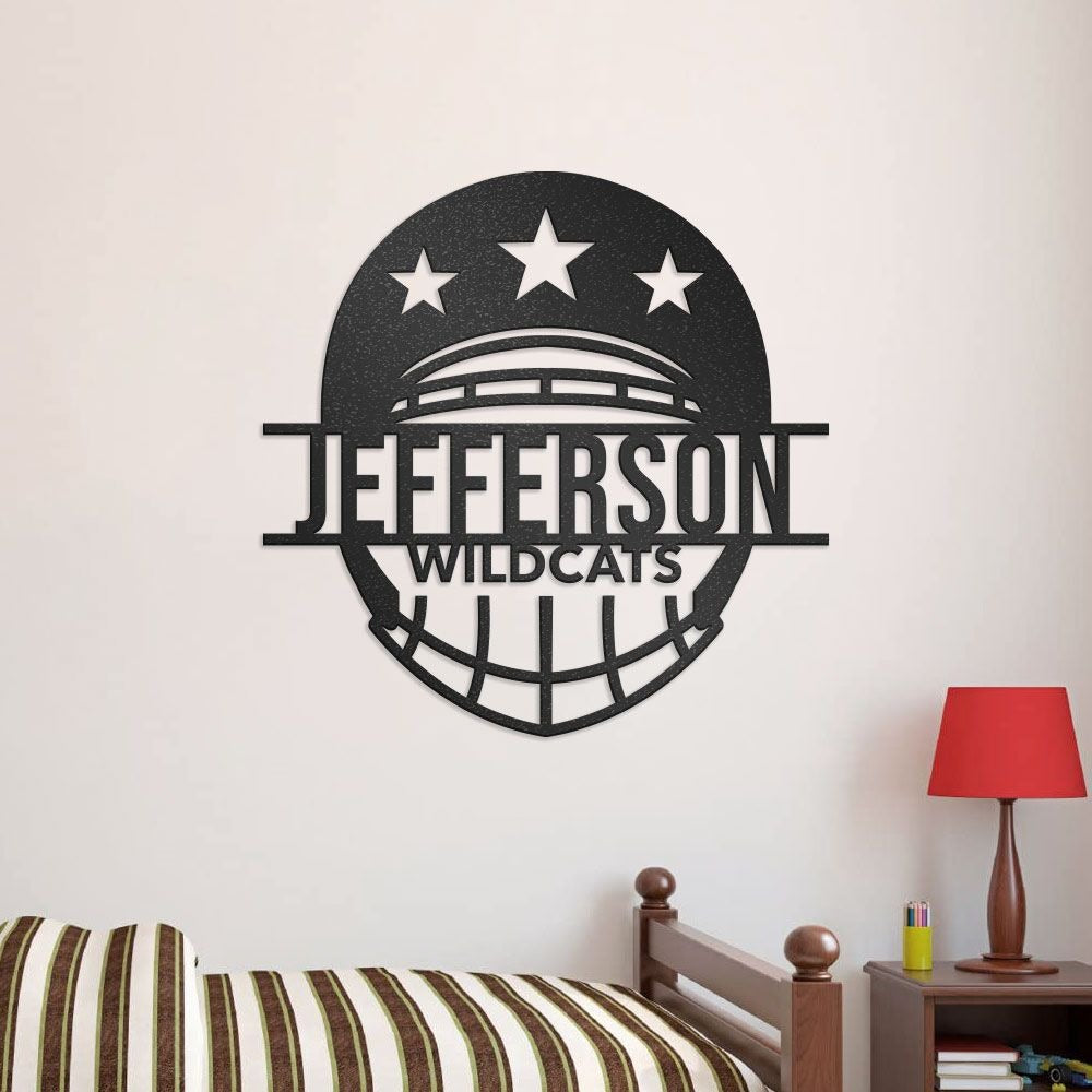 All-Star Football Helmet Wall Art With Custom Name & Team Name, Personalized Metal Football Sign
