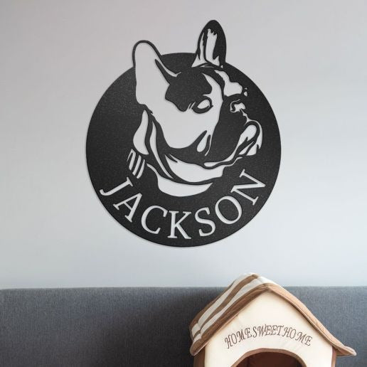 French Bulldog Solid Round Personalized Metal Wall Art, Custom Dog Name Metal Sign