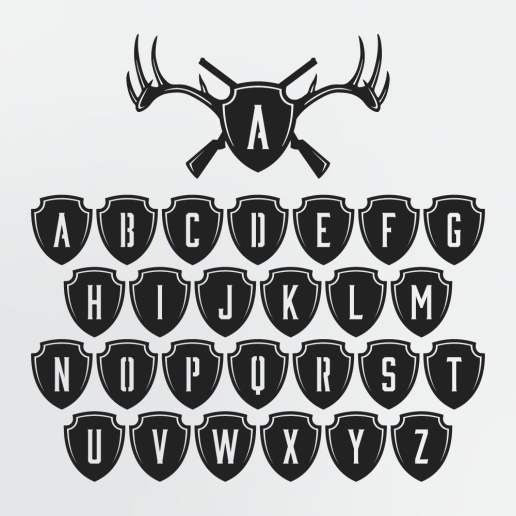 Deer Antlers & Rifles Monogram Shield Metal Sign, Personalized Family Letter