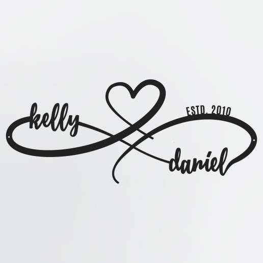 Infinity Sign With Heart, Custom Names & Established Date, Personalized Metal Wall Art for Couples