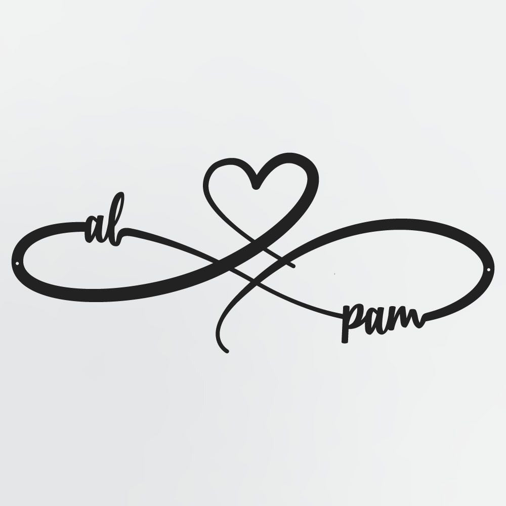 Infinity Sign With Heart, Custom Names & Established Date, Personalized Metal Wall Art for Couples