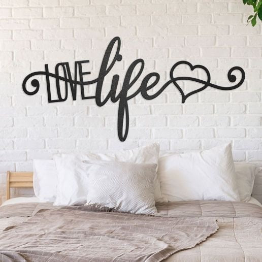 Love Life With Heart Metal Wall Art, Decorative Wall Quote Metal Sign