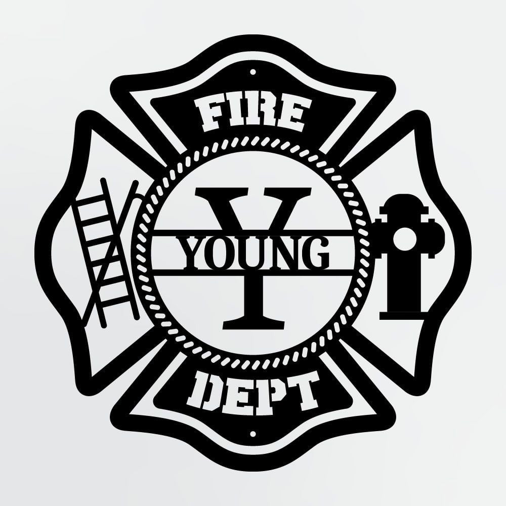 Personalized Metal Sign For Firefighters, Fire Department Maltese Cross Monogram with Custom Name