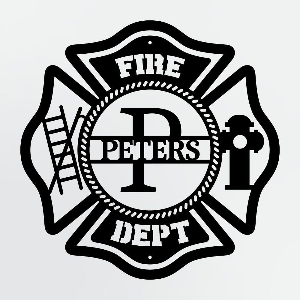 Personalized Metal Sign For Firefighters, Fire Department Maltese Cross Monogram with Custom Name