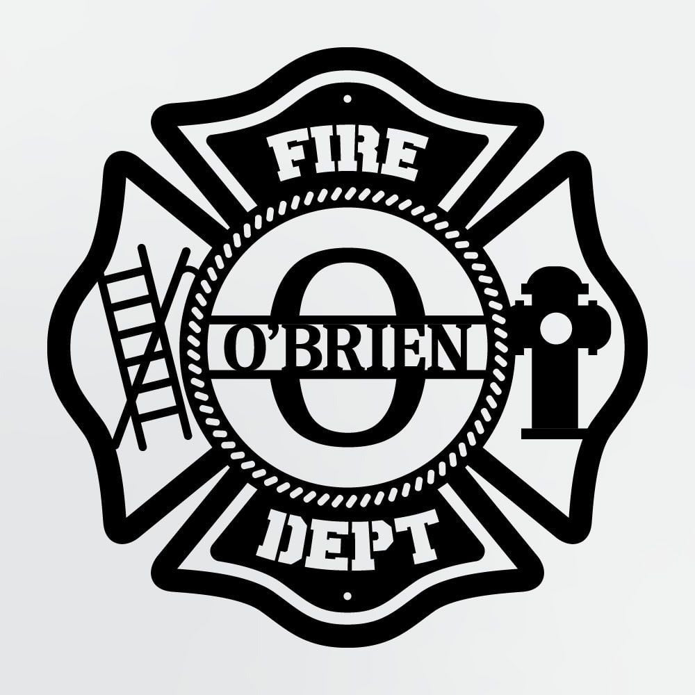 Personalized Metal Sign For Firefighters, Fire Department Maltese Cross Monogram with Custom Name