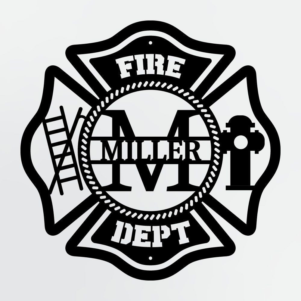 Personalized Metal Sign For Firefighters, Fire Department Maltese Cross Monogram with Custom Name