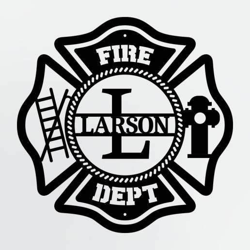 Personalized Metal Sign For Firefighters, Fire Department Maltese Cross Monogram with Custom Name