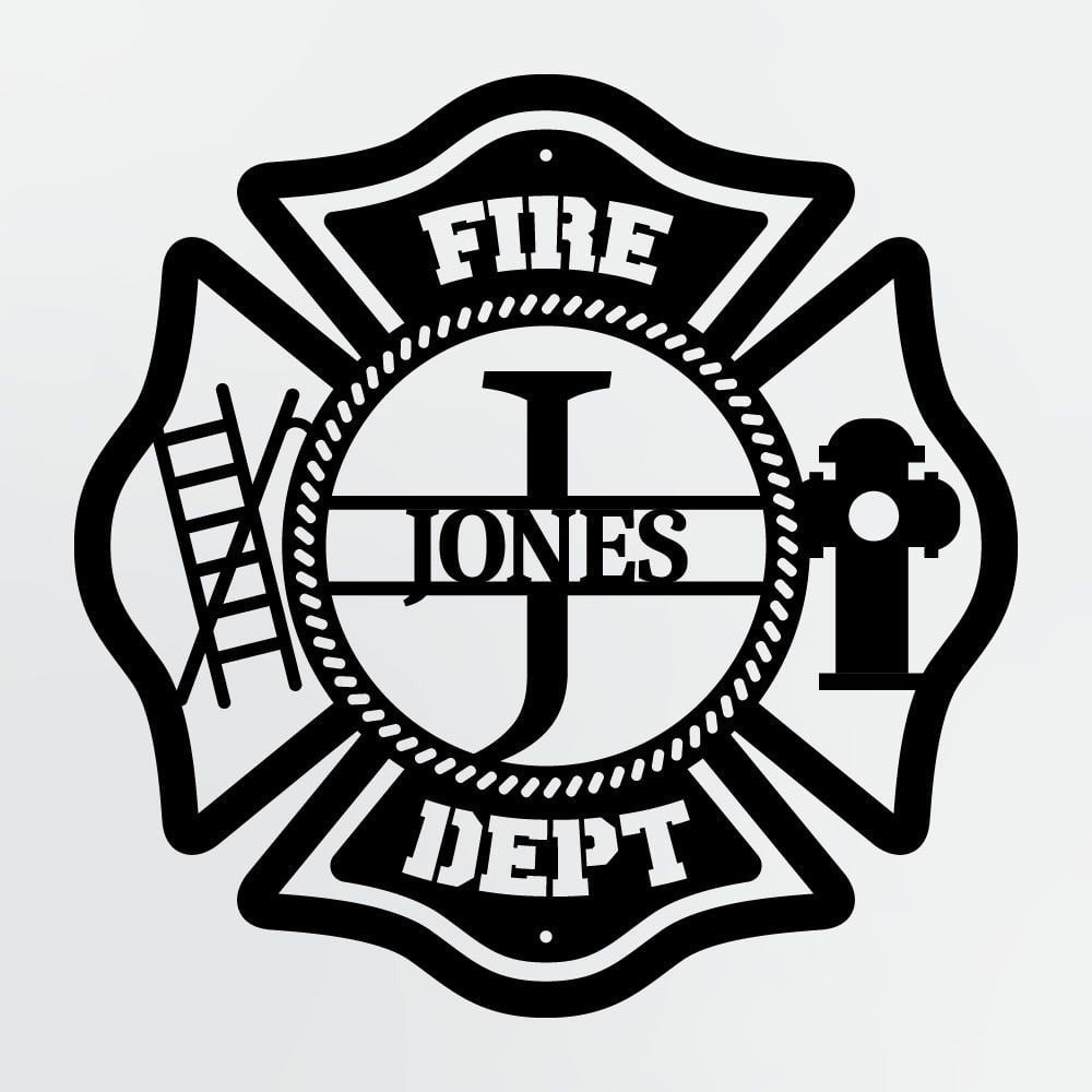Personalized Metal Sign For Firefighters, Fire Department Maltese Cross Monogram with Custom Name