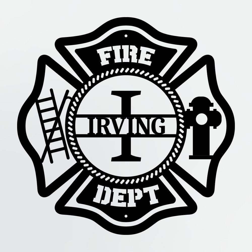 Personalized Metal Sign For Firefighters, Fire Department Maltese Cross Monogram with Custom Name