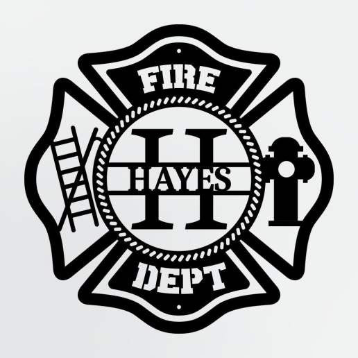 Personalized Metal Sign For Firefighters, Fire Department Maltese Cross Monogram with Custom Name