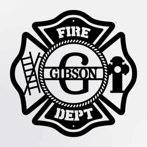 Personalized Metal Sign For Firefighters, Fire Department Maltese Cross Monogram with Custom Name