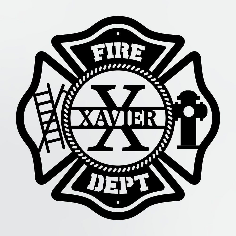 Personalized Metal Sign For Firefighters, Fire Department Maltese Cross Monogram with Custom Name