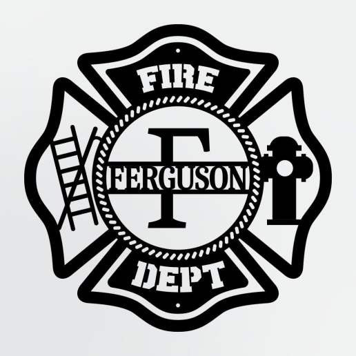 Personalized Metal Sign For Firefighters, Fire Department Maltese Cross Monogram with Custom Name