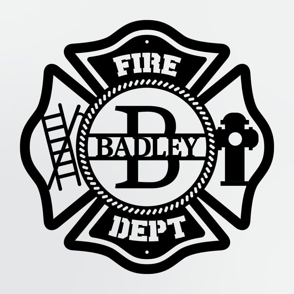 Personalized Metal Sign For Firefighters, Fire Department Maltese Cross Monogram with Custom Name