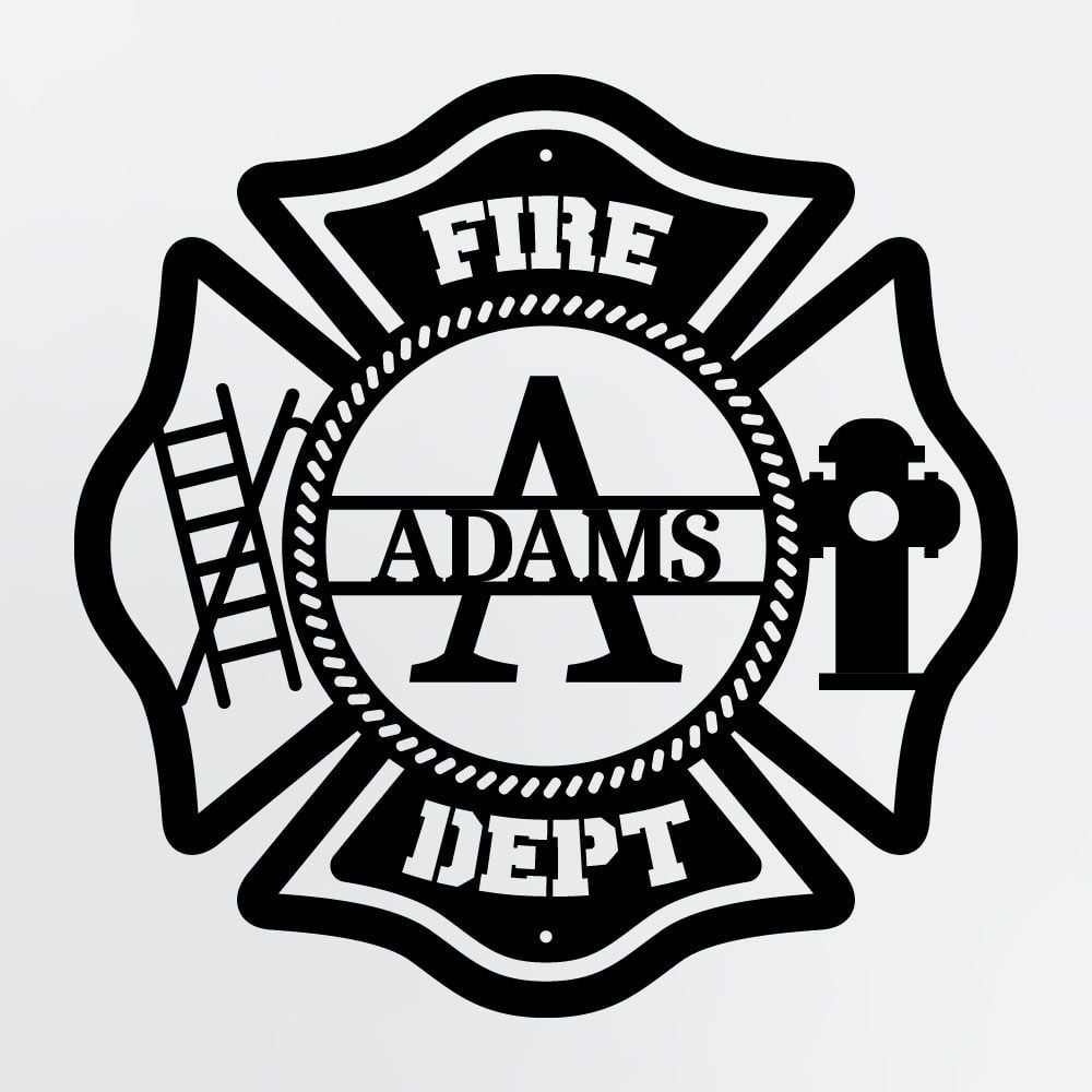 Personalized Metal Sign For Firefighters, Fire Department Maltese Cross Monogram with Custom Name