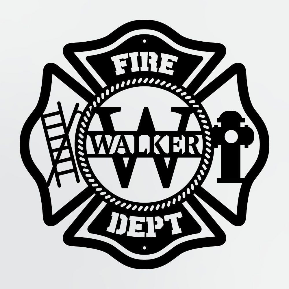 Personalized Metal Sign For Firefighters, Fire Department Maltese Cross Monogram with Custom Name