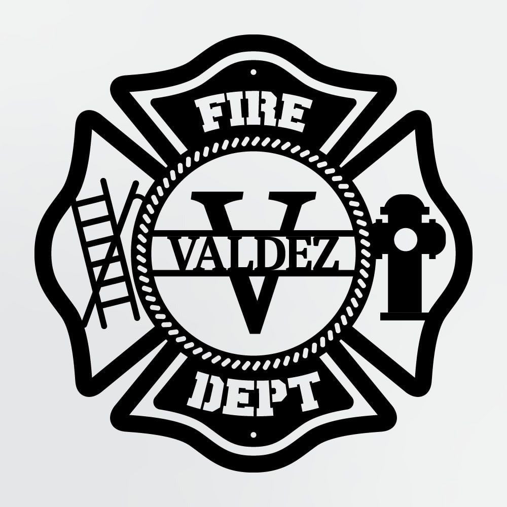 Personalized Metal Sign For Firefighters, Fire Department Maltese Cross Monogram with Custom Name