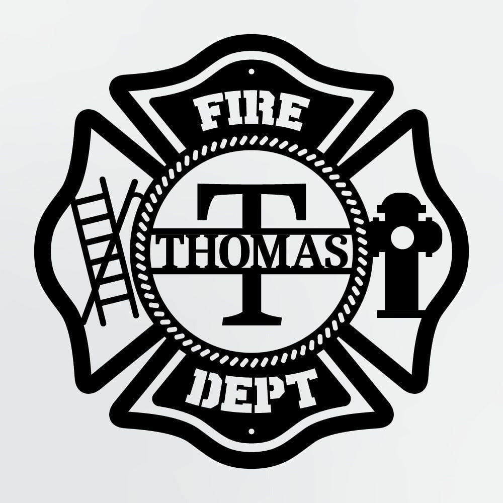 Personalized Metal Sign For Firefighters, Fire Department Maltese Cross Monogram with Custom Name