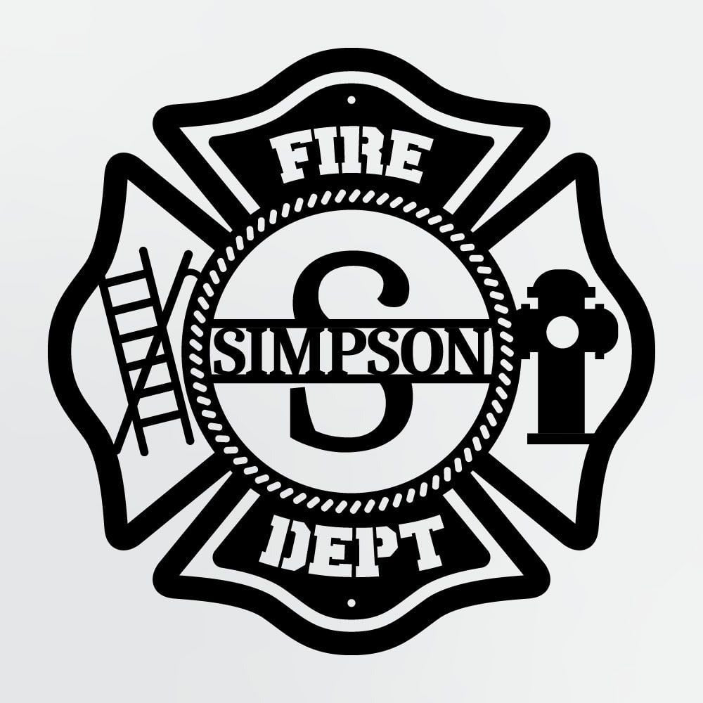 Personalized Metal Sign For Firefighters, Fire Department Maltese Cross Monogram with Custom Name