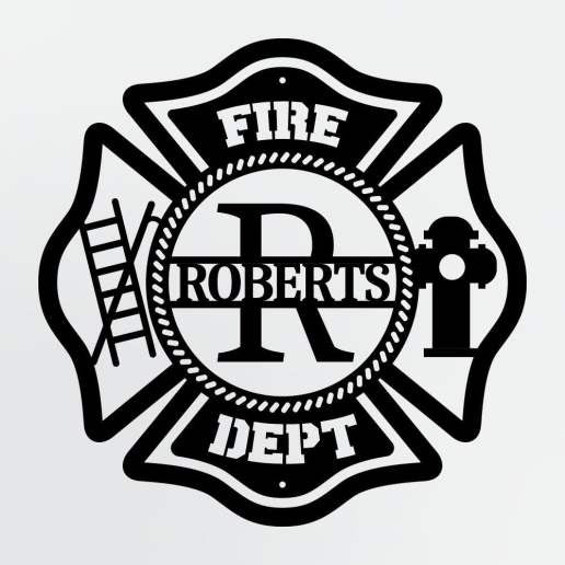 Personalized Metal Sign For Firefighters, Fire Department Maltese Cross Monogram with Custom Name