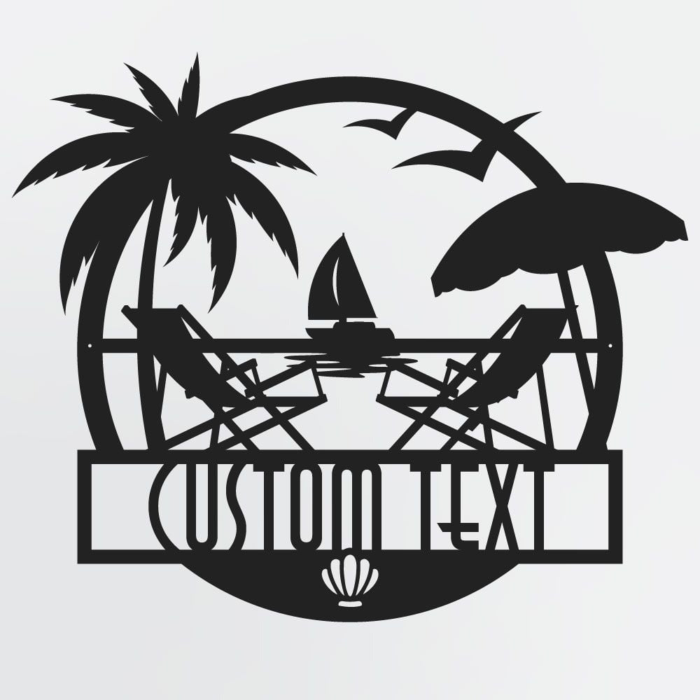 Patio Wall Art of Beach Chairs With Waterfront View, Outdoor Metal Sign For Backyard Retreat