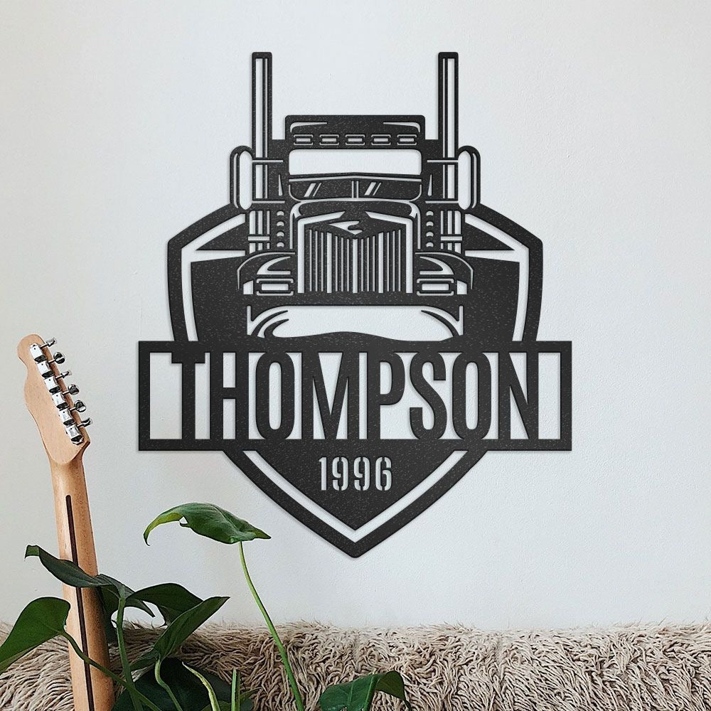 Truck Driver Sign With Custom Name & Date, Personalized Metal Trucker Sign