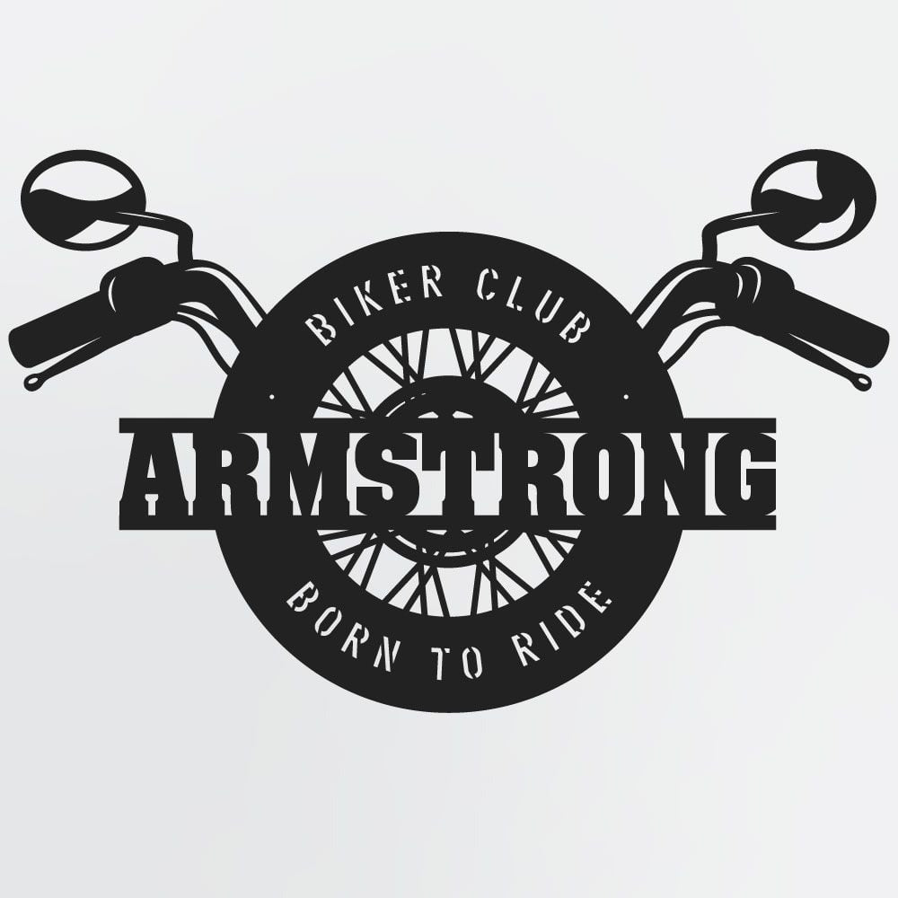 Motorcycle Metal Sign of Wheel & Handlebars, Biker Sign With Name & Custom Text