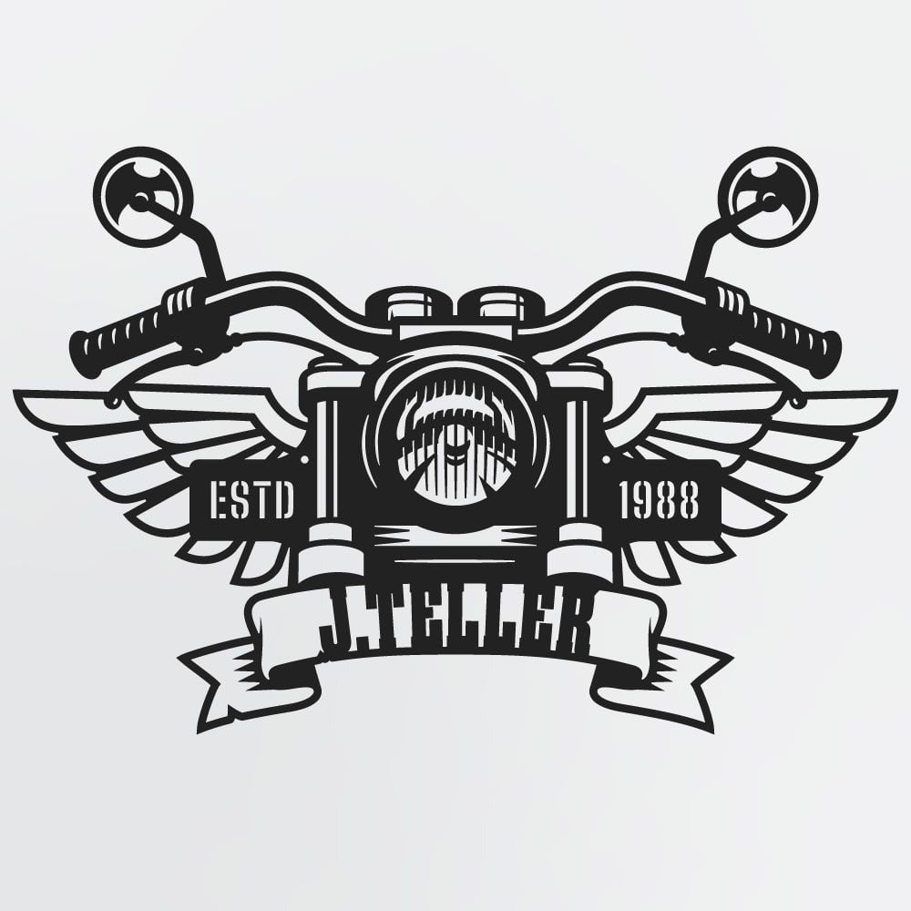 Motorcycle Metal Art With Handlebars, Wings, Custom Name & Date, Personalized Biker Sign
