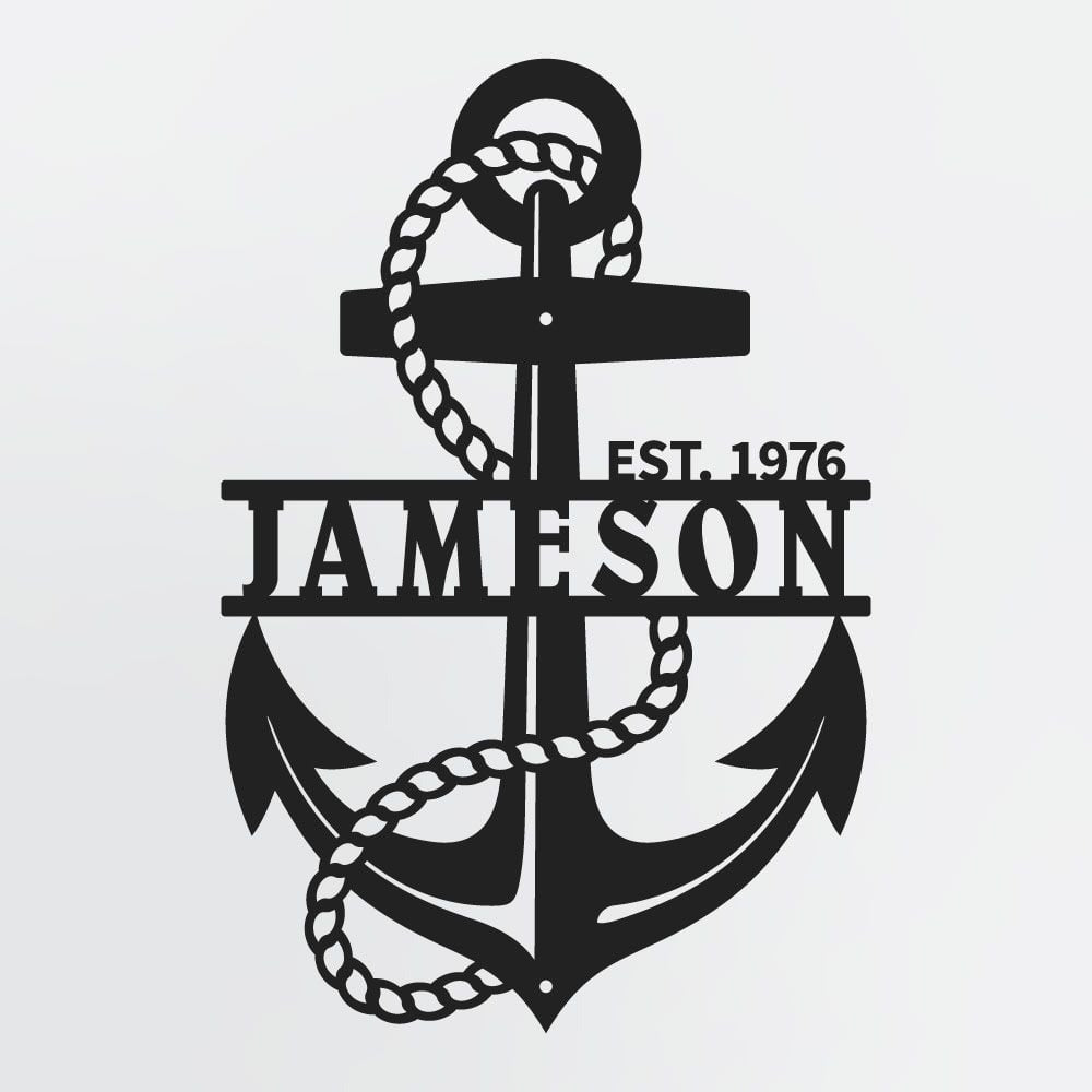 Metal Anchor Decor With Rope, Custom Name & Established Date, Personalized Nautical Metal Sign