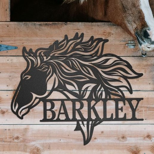 Metal Horse Wall Art With Custom Name, Personalized Metal Sign for Horse Stall