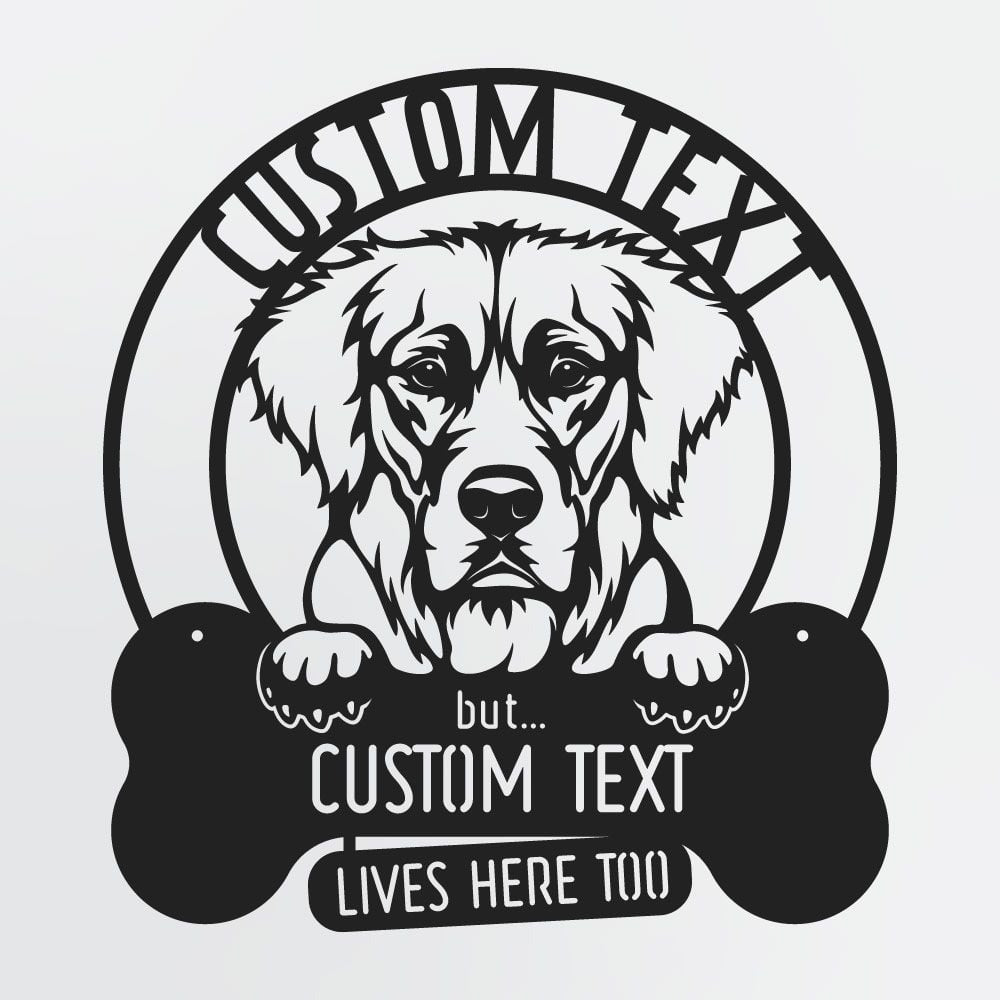 Dog Sign For House, Custom Name Lives Here Too, Personalized Metal Sign For Golden Retriever