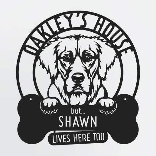 Dog Sign For House, Custom Name Lives Here Too, Personalized Metal Sign For Golden Retriever