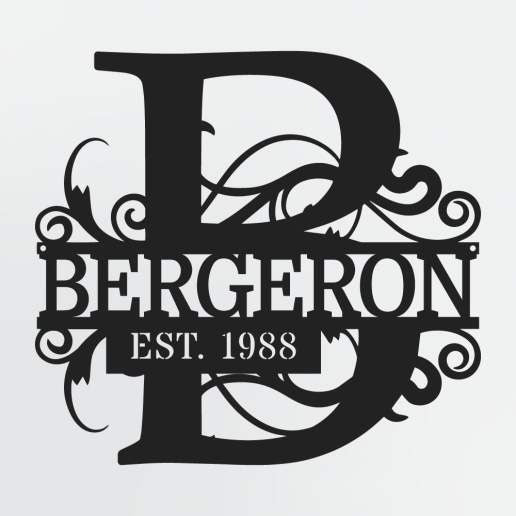 Split Letter Monogram With Optional Established Date, Personalized Metal Sign With Family Name