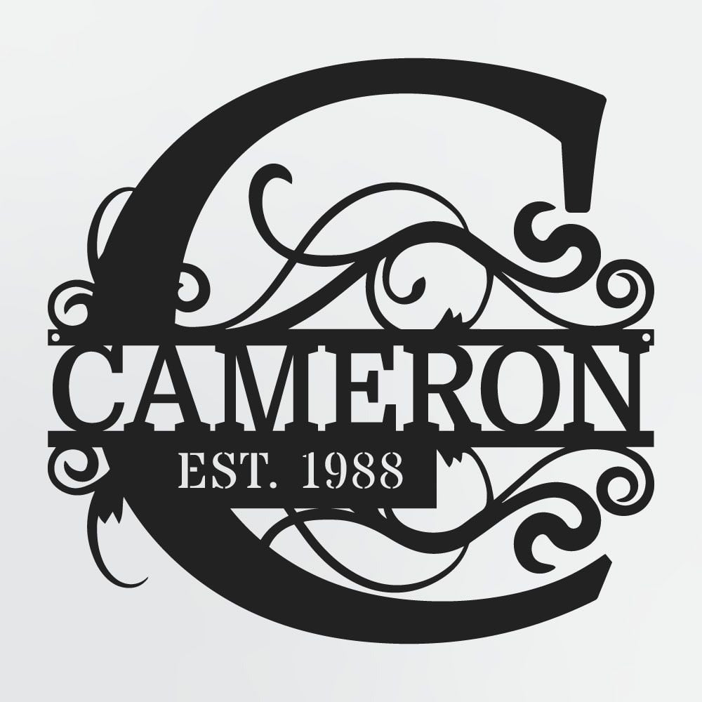 Split Letter Monogram With Optional Established Date, Personalized Metal Sign With Family Name