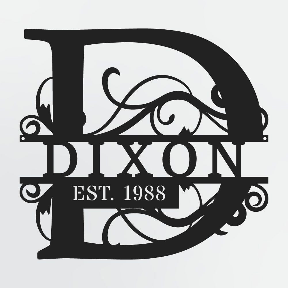 Split Letter Monogram With Optional Established Date, Personalized Metal Sign With Family Name
