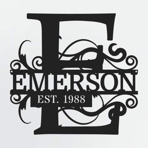 Split Letter Monogram With Optional Established Date, Personalized Metal Sign With Family Name
