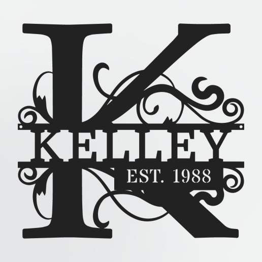 Split Letter Monogram With Optional Established Date, Personalized Metal Sign With Family Name