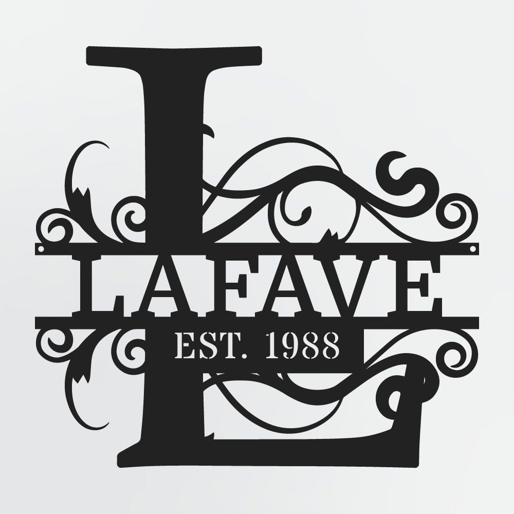 Split Letter Monogram With Optional Established Date, Personalized Metal Sign With Family Name