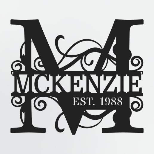 Split Letter Monogram With Optional Established Date, Personalized Metal Sign With Family Name