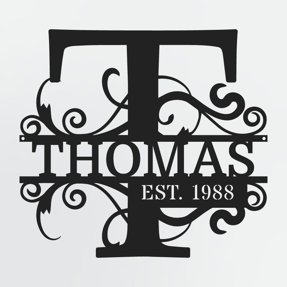 Split Letter Monogram With Optional Established Date, Personalized Metal Sign With Family Name
