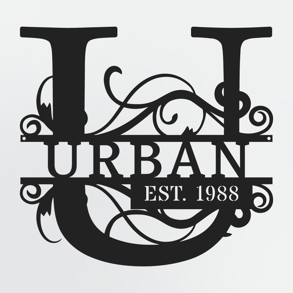 Split Letter Monogram With Optional Established Date, Personalized Metal Sign With Family Name