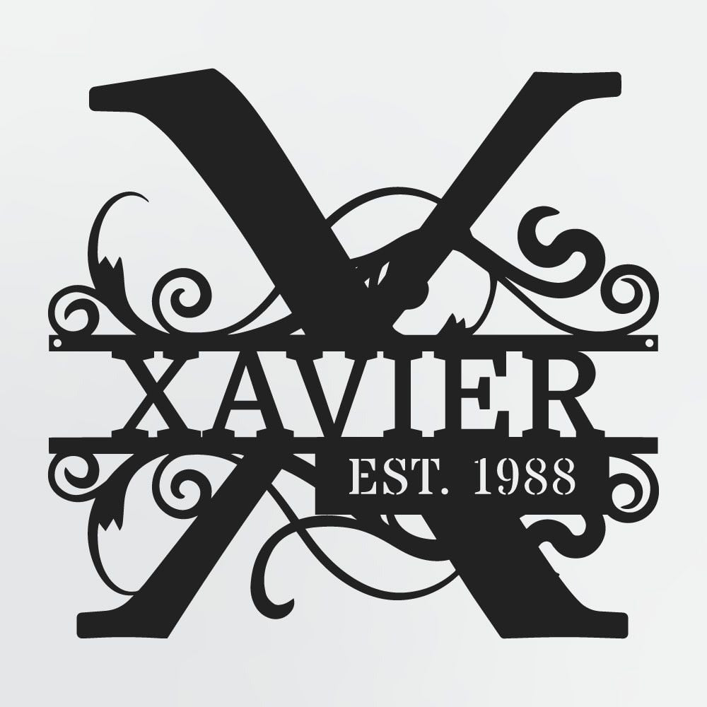 Split Letter Monogram With Optional Established Date, Personalized Metal Sign With Family Name