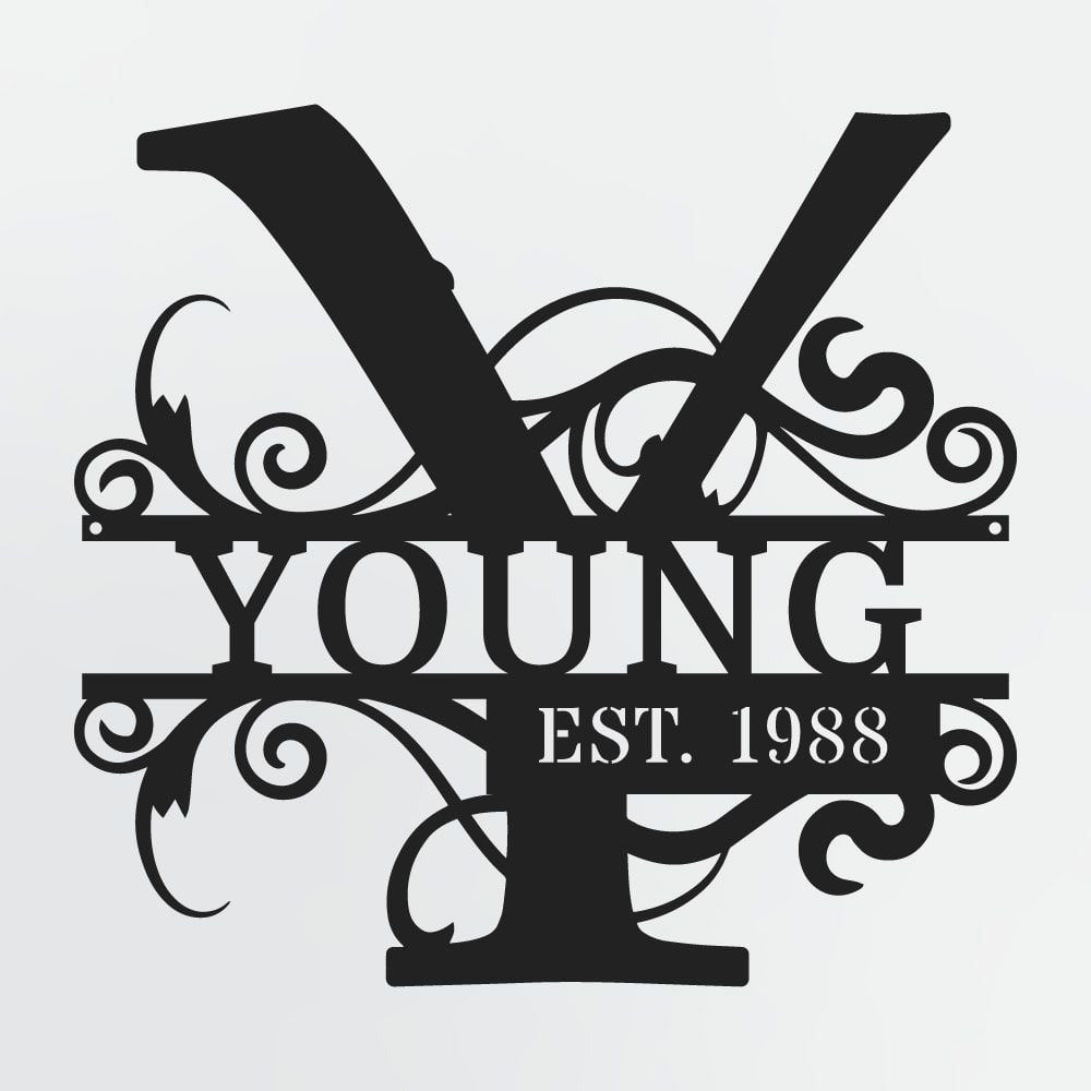Split Letter Monogram With Optional Established Date, Personalized Metal Sign With Family Name
