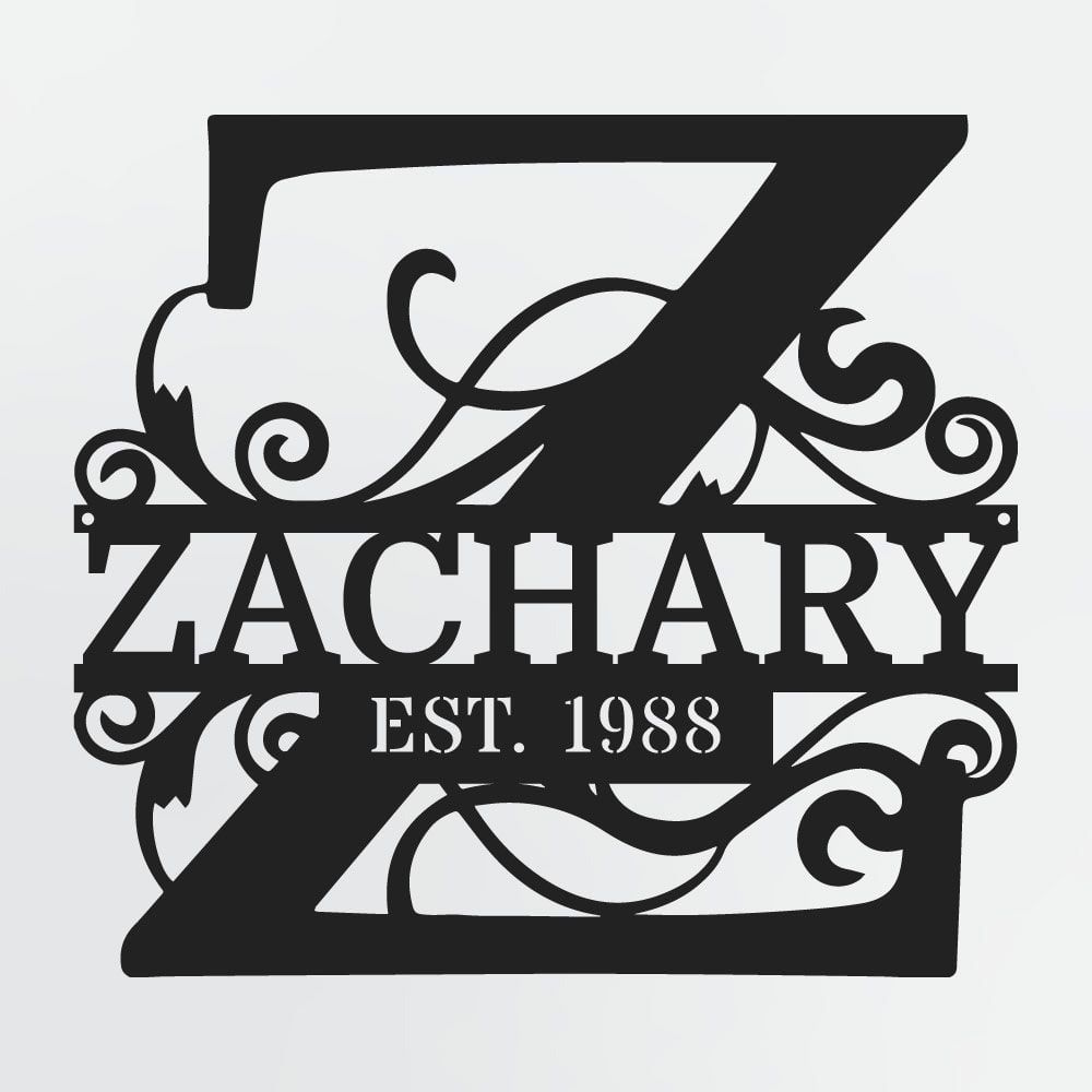Split Letter Monogram With Optional Established Date, Personalized Metal Sign With Family Name