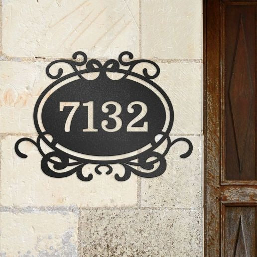 Custom House Number Decorative Oval Address Plaque, Personalized Metal Sign