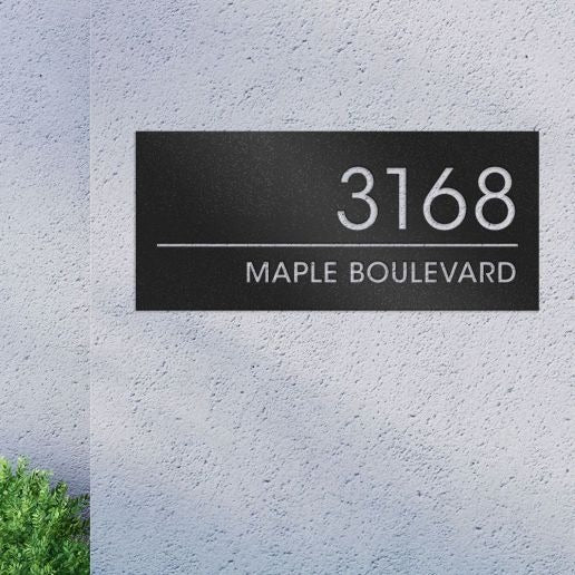 Modern Address Plaque With Custom House Number & Street Name, Personalized Metal Sign in Solid Frame
