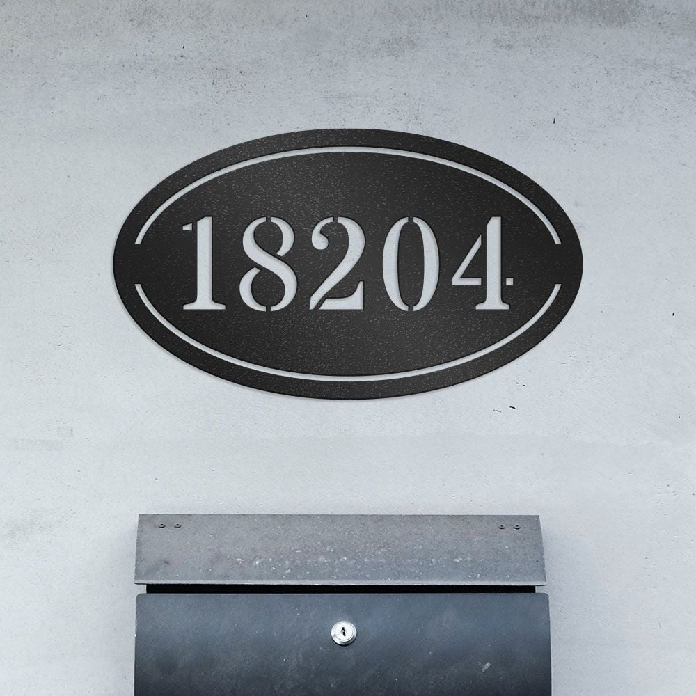 Custom Metal Address Plaque, Simplistic Oval House Number Metal Sign