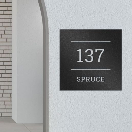 Square Address Plaque With Custom House Number & Street Name, Personalized Solid-Framed Metal Sign