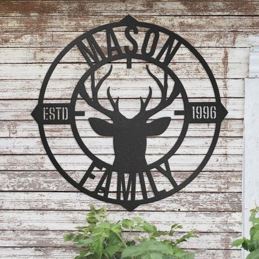 Deer in Crosshair Personalized Metal Wall Art, Custom Text With Established Date Metal Sign