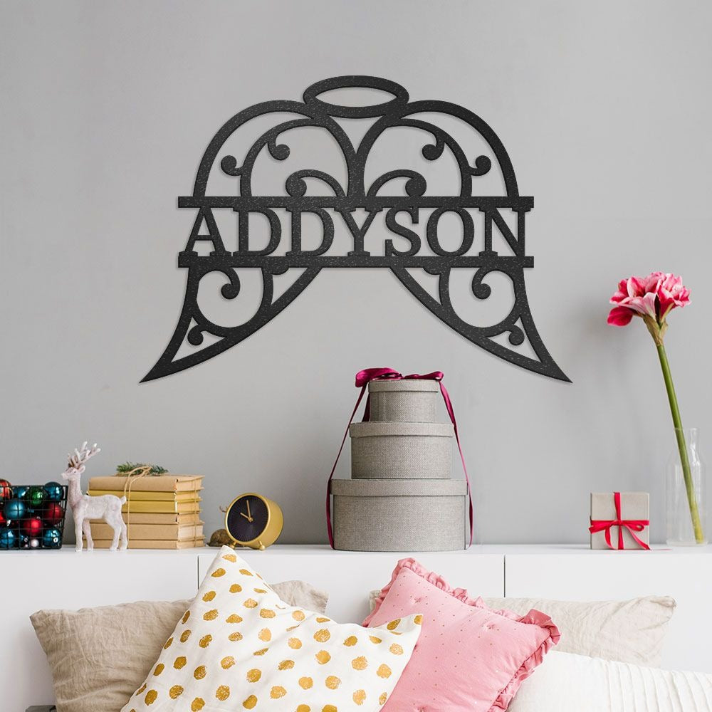 Angel Wings with Halo Personalized Metal Wall Art, Memorial Metal Sign with Custom Name
